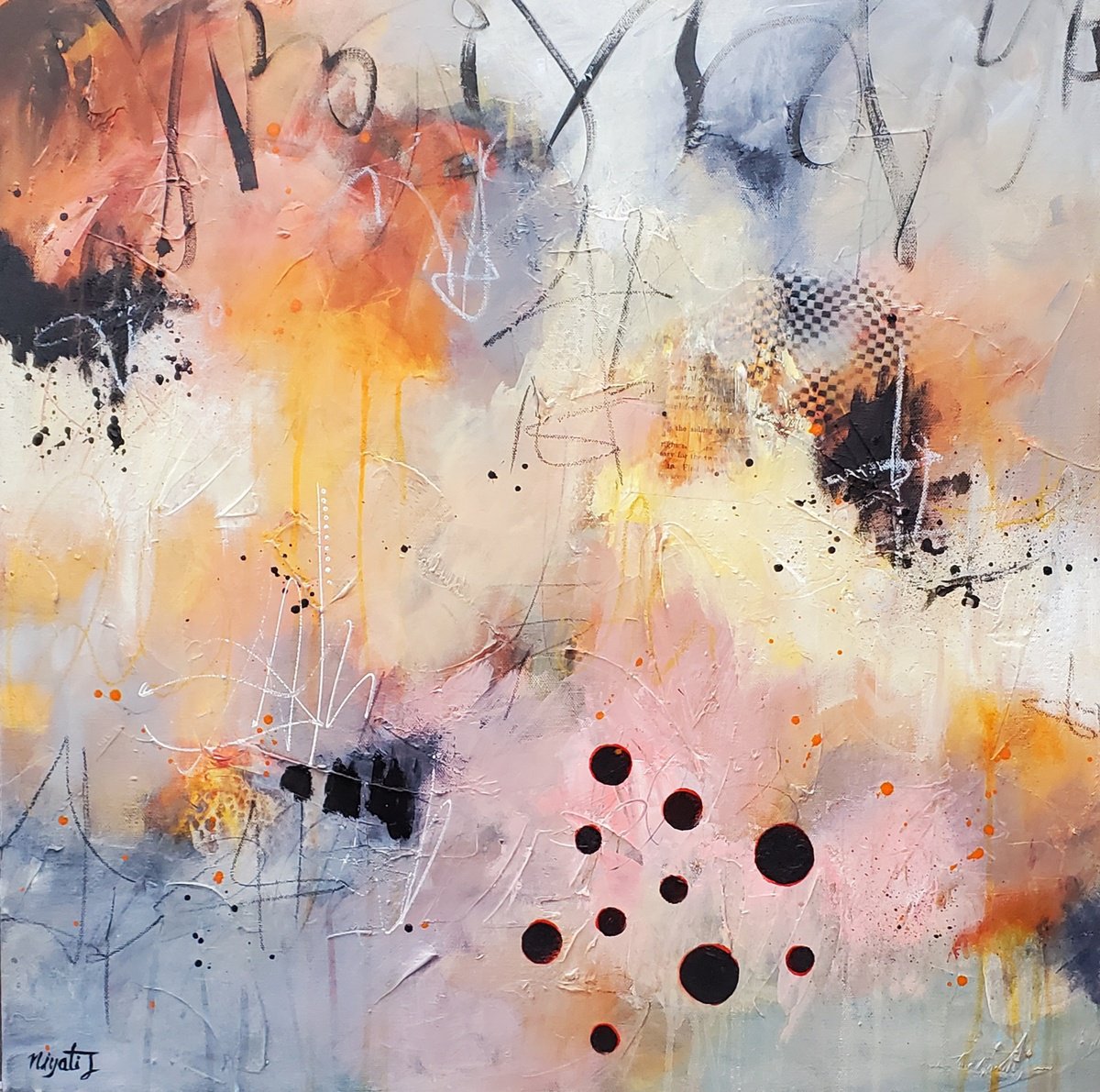 Impressionistic Abstract Acrylic Painting By Niyati Jiwani, 24 X 24", Celestial Lights, Original Artwork