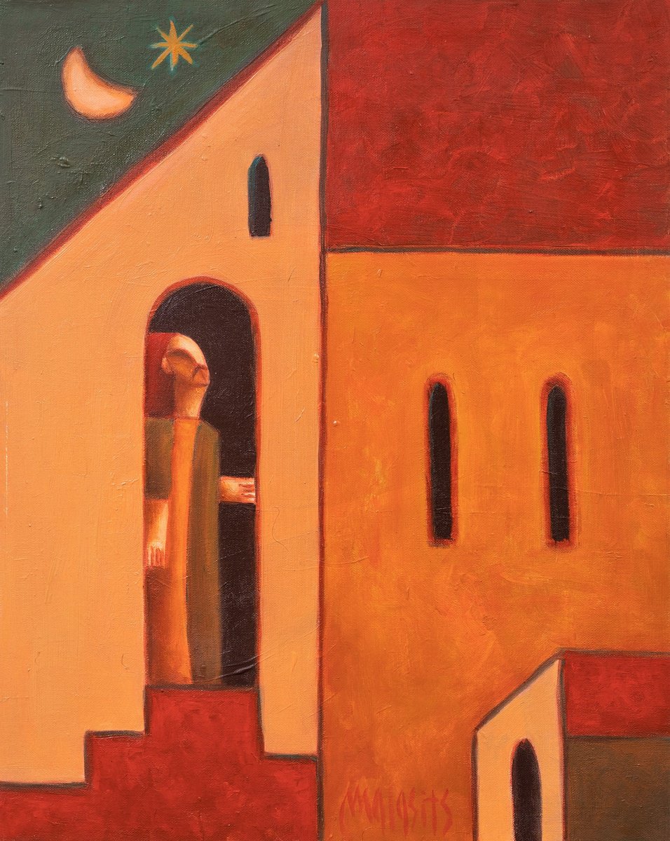 Surrealistic Portrait Oil Painting By Malasits Zsolt, 14 X 12", Waiting For An Angel, Original Artwork