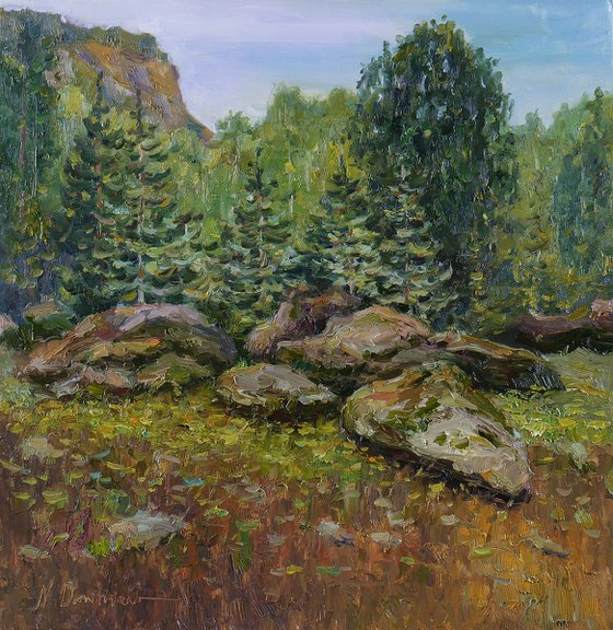 Ancient Stones - forest landscape painting