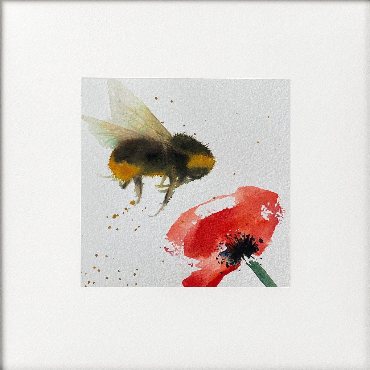 Bee visiting red poppy flower by Teresa Tanner