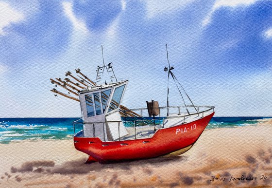 Crimson Boat by the Shore