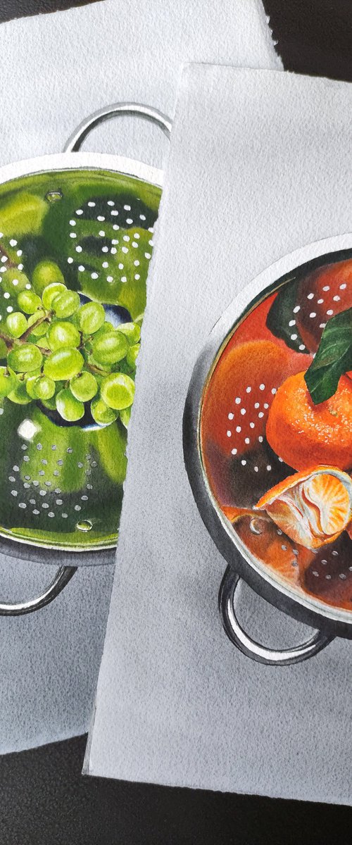 Diptych - colanders with fruits by Tatiana Paravisini