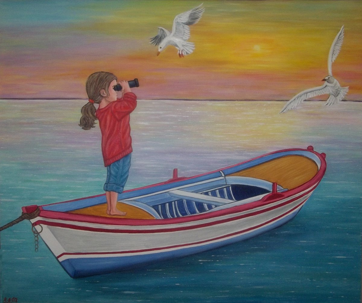 Bright Horizon, Little Girl and the Sea by Sofya Mikeworth