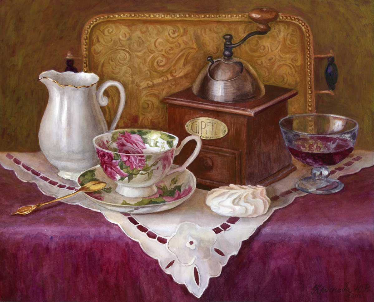 Watercolour , Still Life With Coffee Grinder By Yulia Krasnov, 20 X 17, Artwork For Sale On Artfinder