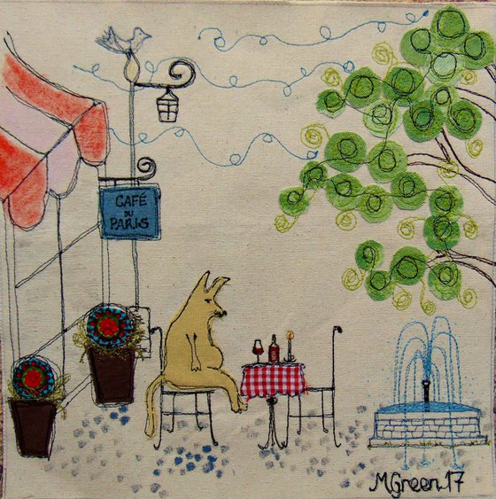 "Eugene's favourite Cafe" - textile collage