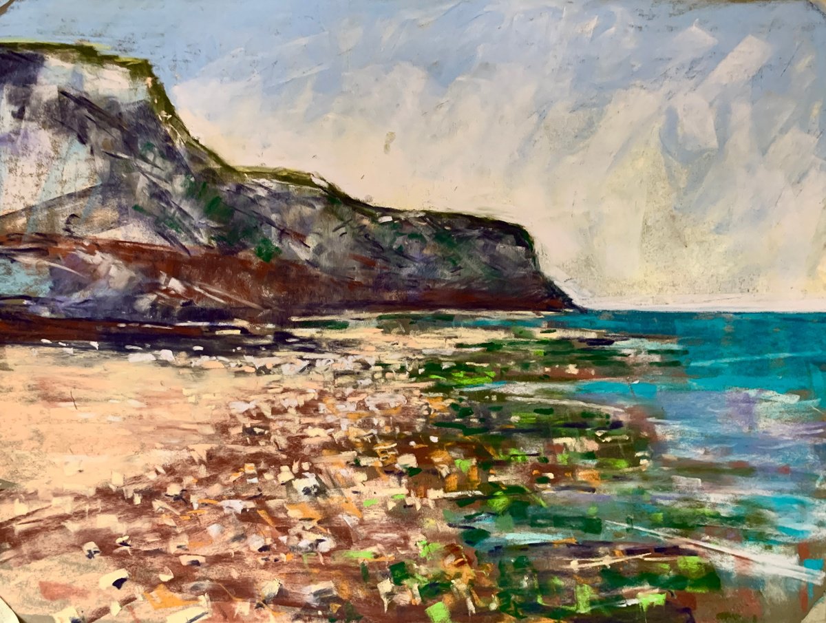Impressionistic Landscape Pastel Drawing By Andrew Moodie, 16 X 12, The Cliffs At Hunstanton, Original Artwork