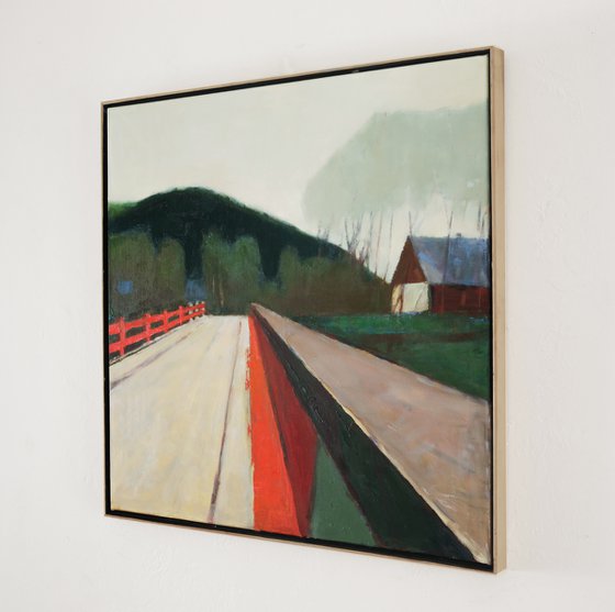 Red Bridge 30x30 inch 76x76 cm by Bo Kravchenko