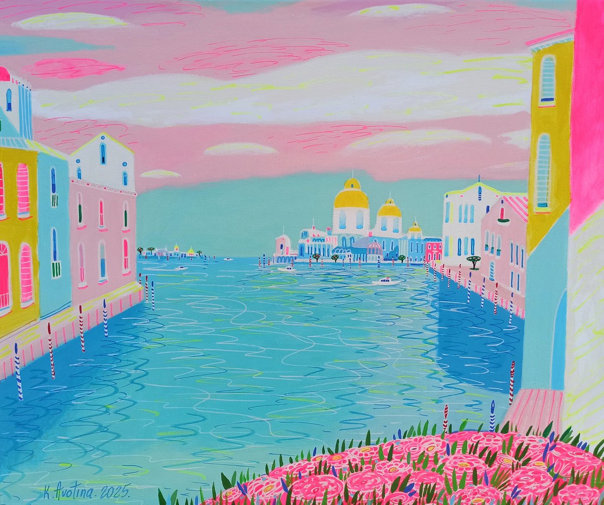 Impressionistic Landscape Acrylic Painting By Katrina Avotina, 24 X 20", Venice Stole My Heart, Original Artwork