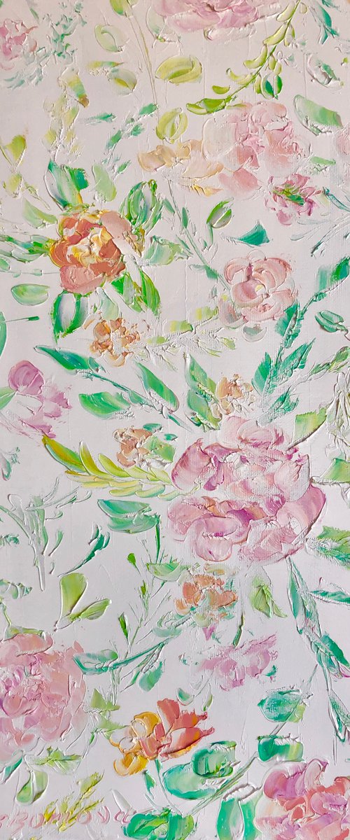 ROULETTI ROSES - Beauty of nature. Charming roses. Floral texture. Pastel palette. Provence style. Large strokes. Bush. by Marina Skromova