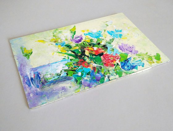 Floral Bouquet Painting Small Original Art Flower Artwork Still Life Wall Art Impasto Oil Panting