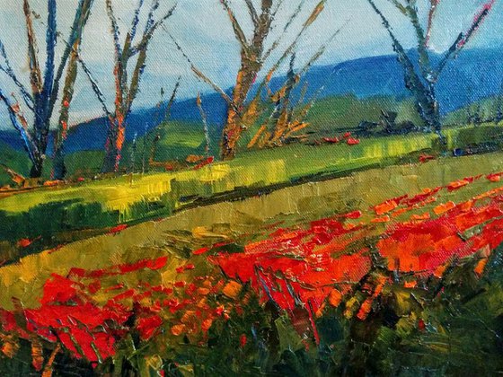 Spring Reds, landscape in oil