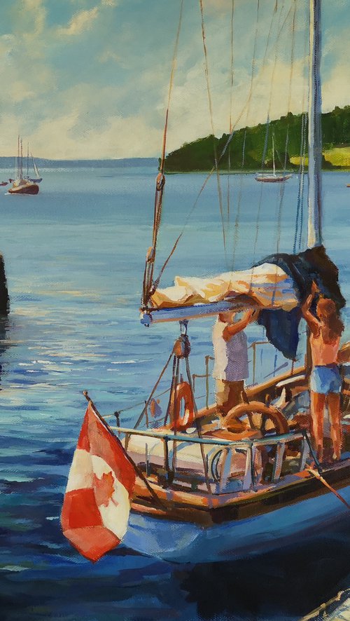 Morning chores (18x24x2"), original, one of a kind, acrylic on wide-edged canvas painting by Alexander Koltakov