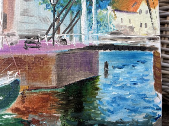 Yacht by drawbridge in Goes