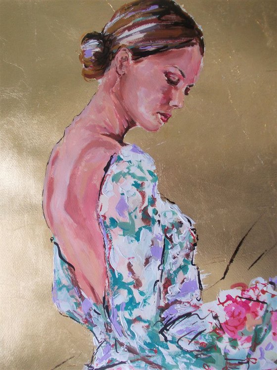 Precious -Woman Portait Acrylic Mixed Media  Painting on Paper