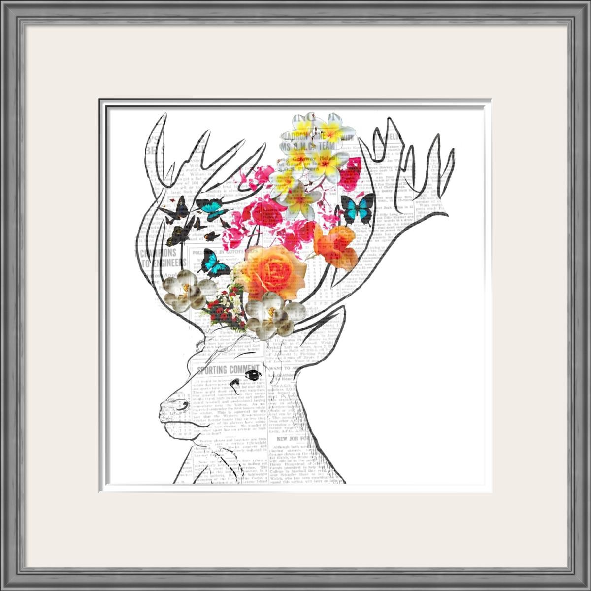 Illustrative Animal Giclee Print By Shabs Beigh, 20 X 20", Contemporary Stag, Original Artwork