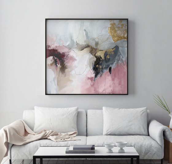 "Pink Miracle" Abstract pink gray acrylic art