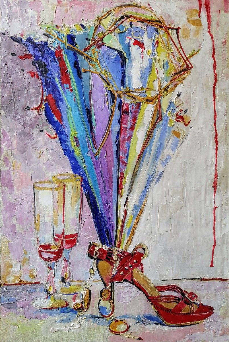 Impressionistic Still Life Oil Painting By Anahit Mirijanyan, 16 X 24, The Story Of The Evening, Original Artwork