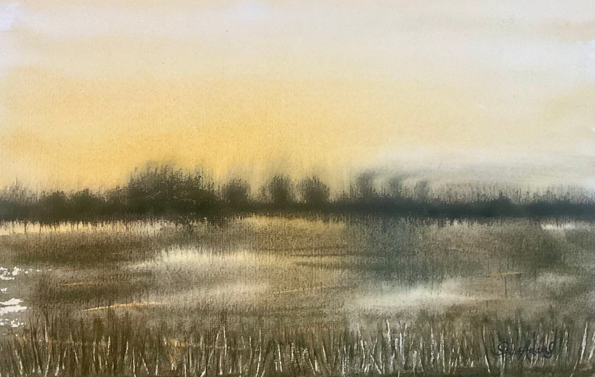Expressive Watercolour , Flood Plains By Samantha Adams, 12 X 8, Artwork For Sale On Artfinder
