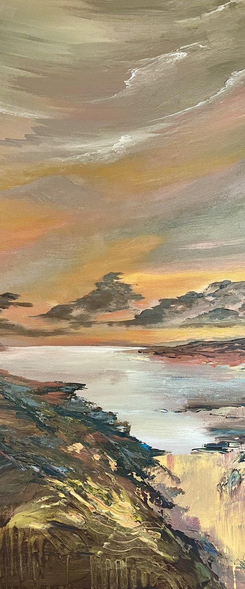Orange Sunset over the Lake by Marja Brown