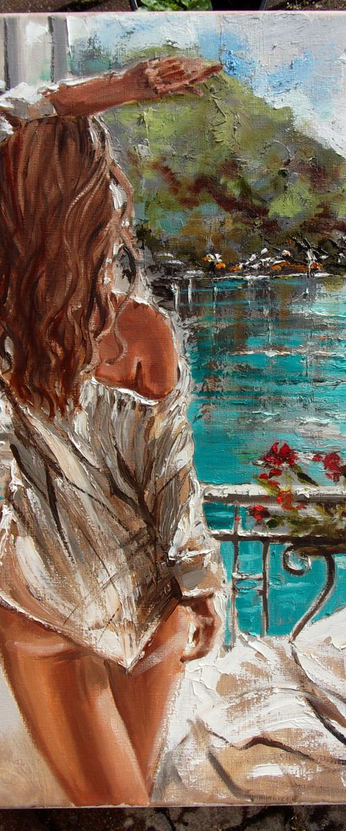 COMMISSION FOR LINDA 50x70cm original oil painting on canvas, gift, palette kniffe SPRING by Monika Luniak
