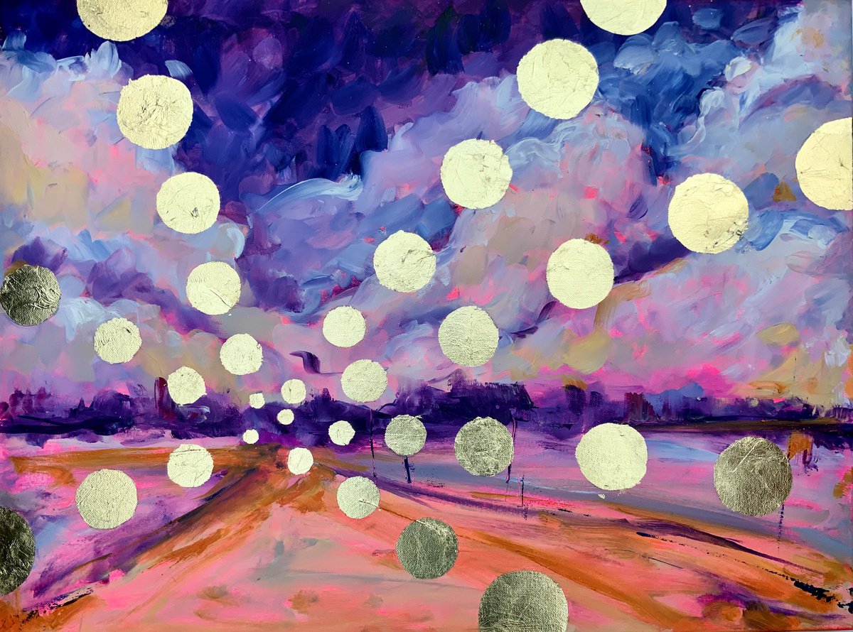 Expressive Landscape Oil Painting By Alexandra Jagoda (Ovcharenko), 31 X 24, Golden Silence, Original Artwork