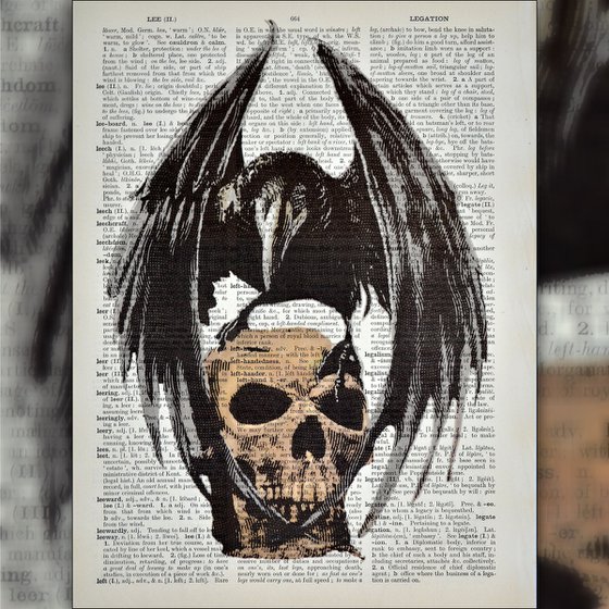 Edgar Allan Poe Raven Skull - Collage Art Print on Large Real English Dictionary Vintage Book Page