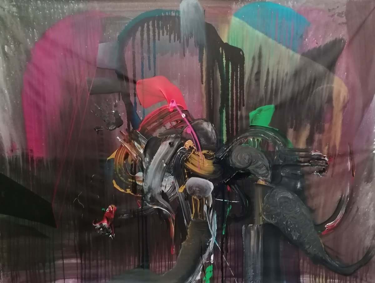 Surrealistic Abstract Acrylic Painting By Stefano Mazzolini, 83 X 63", Leonide, Original Artwork