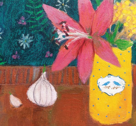 Still Life with Gralic and Lily Flower