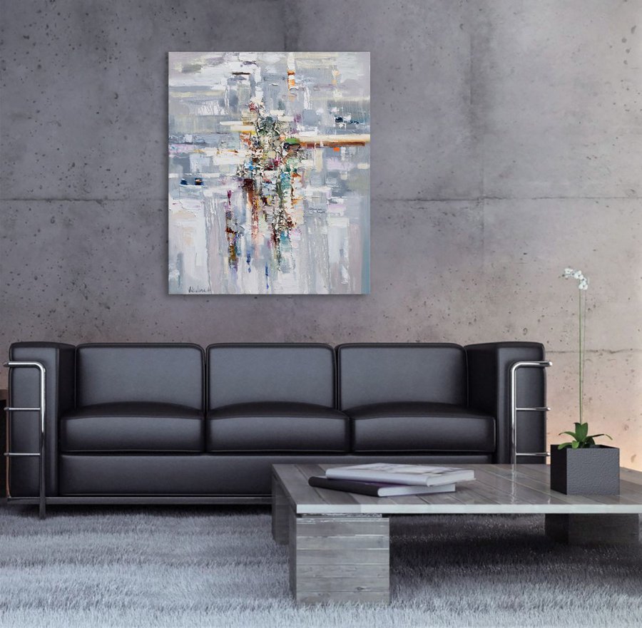 Original Gray Abstract painting Oil painting by Anastasiia Valiulina
