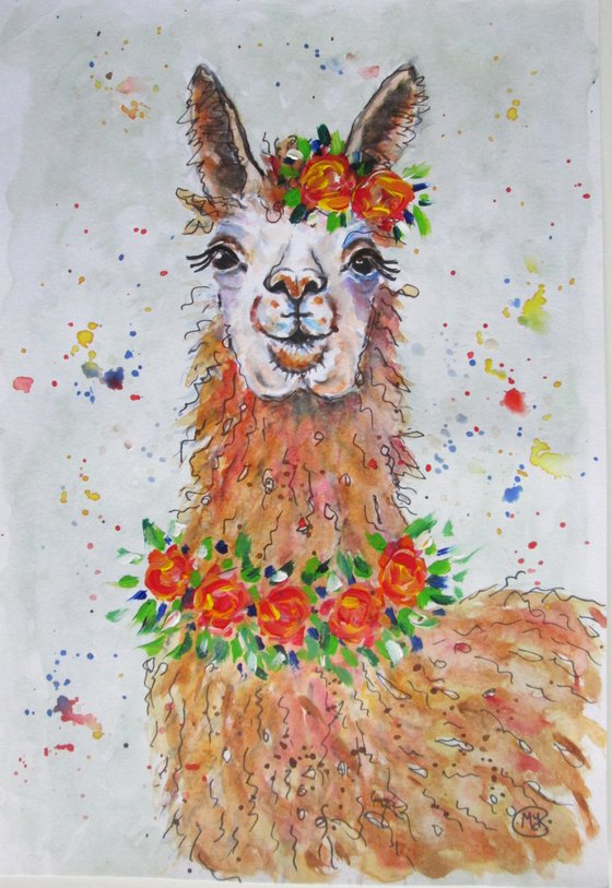 Cute Alpaca with flowers