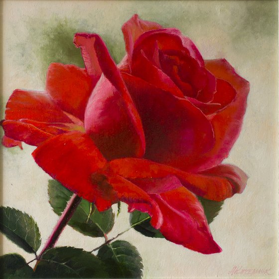 "Scarlett" red  rose flower  liGHt original painting  GIFT (2017)
