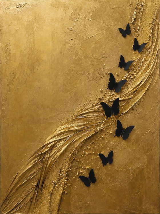 Gold Abstract Butterfly in Flight