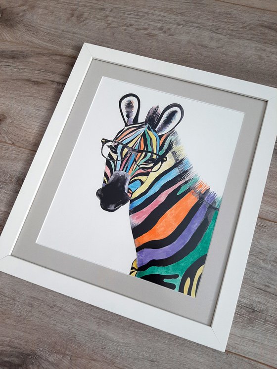 Rainbow Zebra, framed