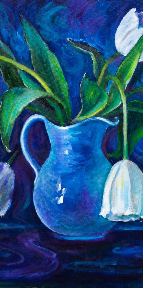 White Tulips In A Jug by Liudmila Pisliakova