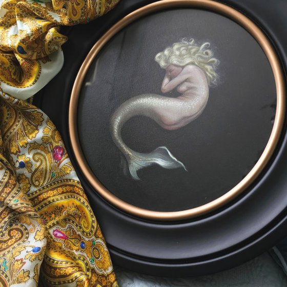 Nimue, mermaid circular oil painting