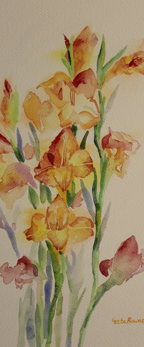 Gladioli Still Life in watercolor, gift by Geeta Yerra
