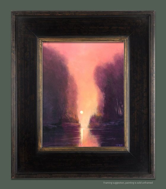 Pink Sunset Reflections impressionist sunset landscape