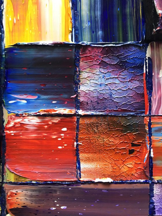 "Tetris" - Original PMS Assemblage Sculptural Painting On Wood - 18.5 x 25.5 inches