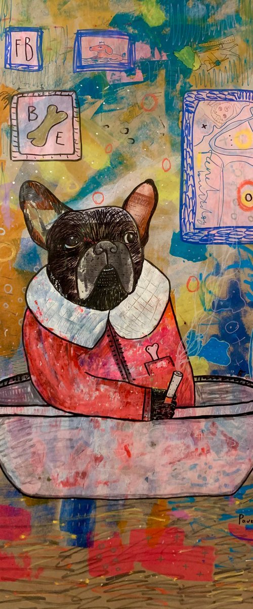 French bulldog in the bathroo by Pavel Kuragin