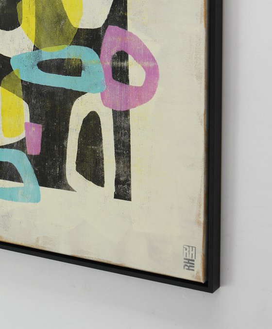 Round & Round in Technicolor - Incl Frame - 95 x 95 cm - Ronald Hunter - 6J