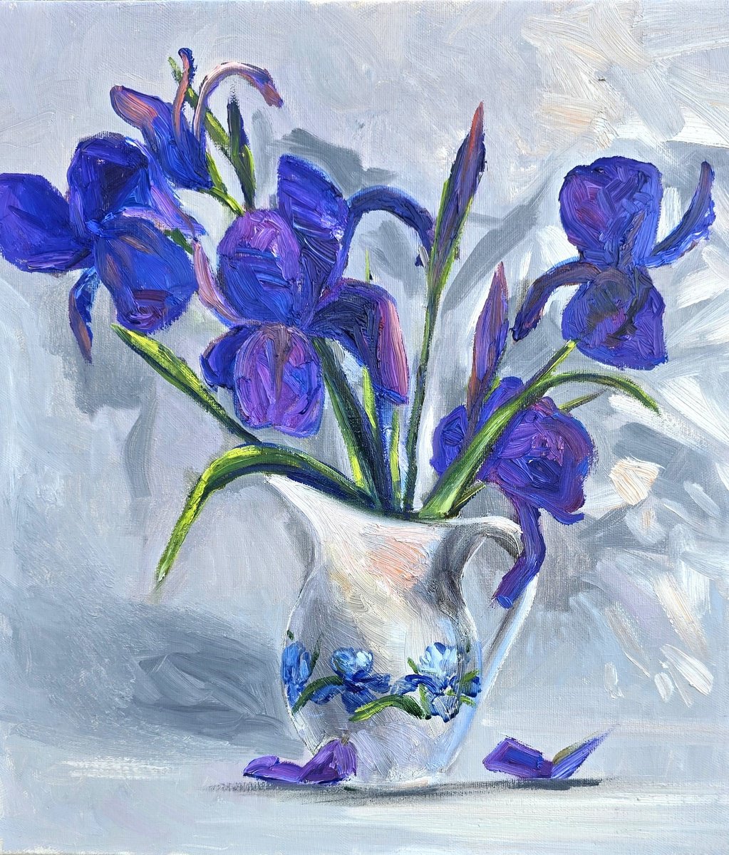 Irises In A White Vase By Gulshaba Abbasova, 18 X 20, Artwork For Sale On Artfinder