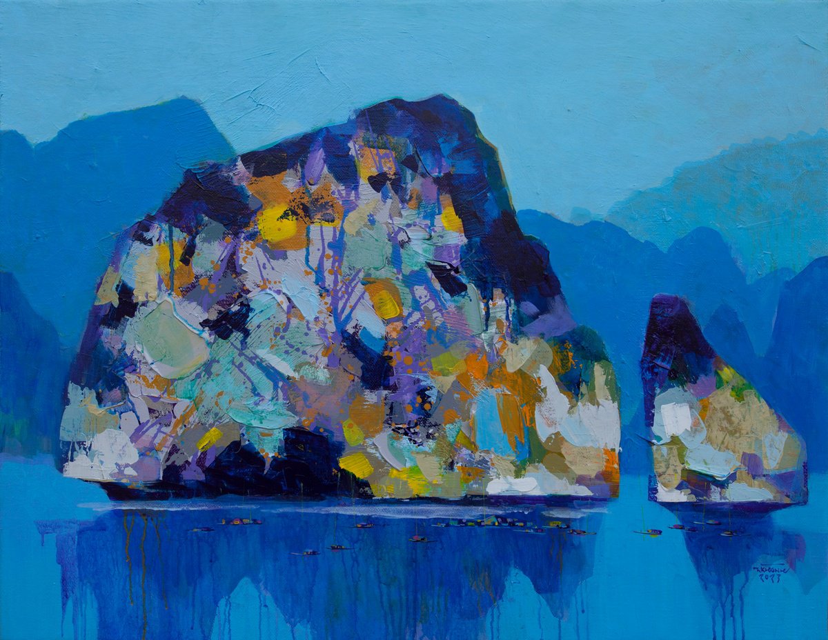 Expressive Landscape Acrylic Painting By The Khanh Bui, 35 X 28", Sunshine On Heritage, Original Artwork