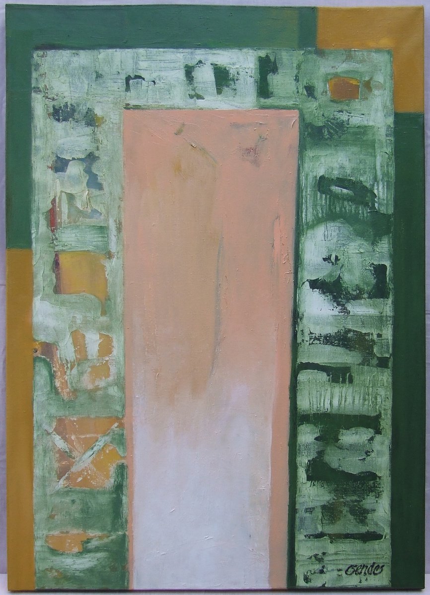 Expressive Abstract Oil Painting By Csaba Csendes, 20 X 28, Gate, Original Artwork