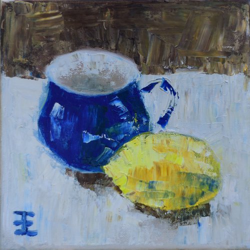 Blue cup- yellow lemon - sketch by Elena Zapassky