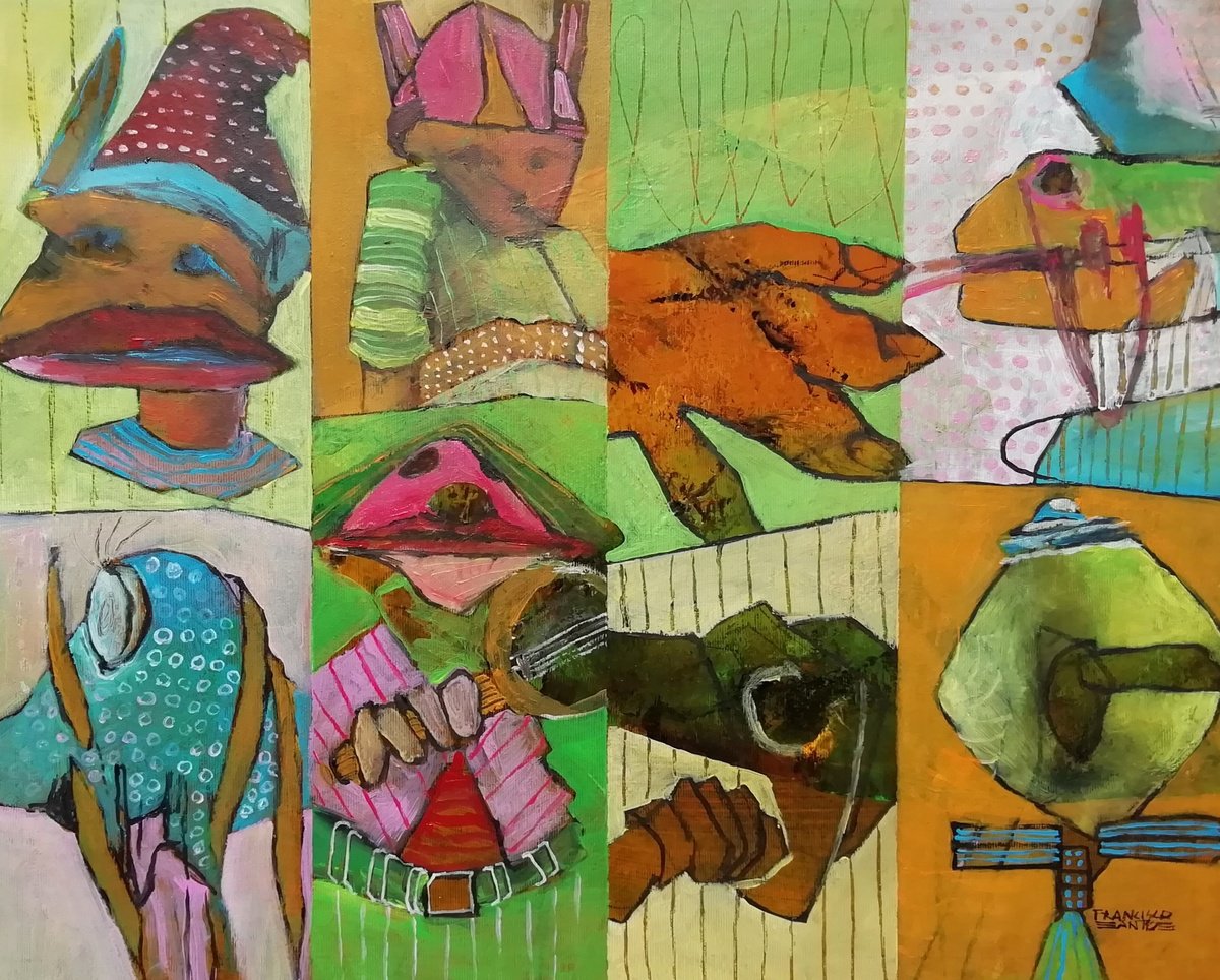 Expressive Abstract Acrylic Painting By Francisco Santos, 20 X 16, Abstract Fragments 11, Original Artwork