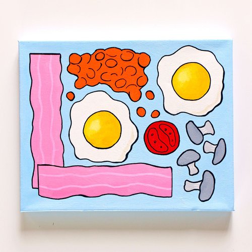 Cooked Breakfast Pop Art Painting on Canvas by Ian Viggars