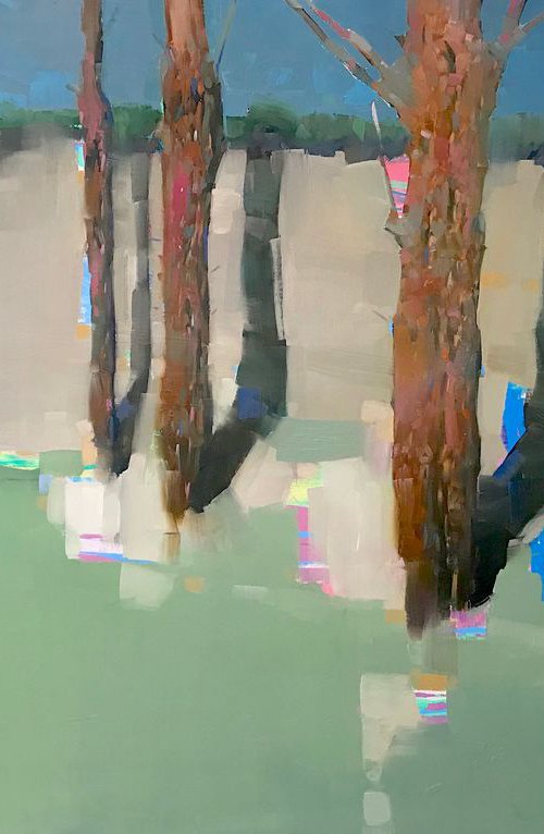 Shadow Trees, Landscape oil painting, Handmade artwork, by Vahe Yeremyan