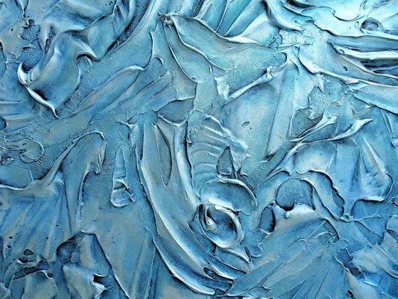 LOST IN THE MOMENT. Abstract Blue Teal Coastal Art with 3D Dimensional Texture