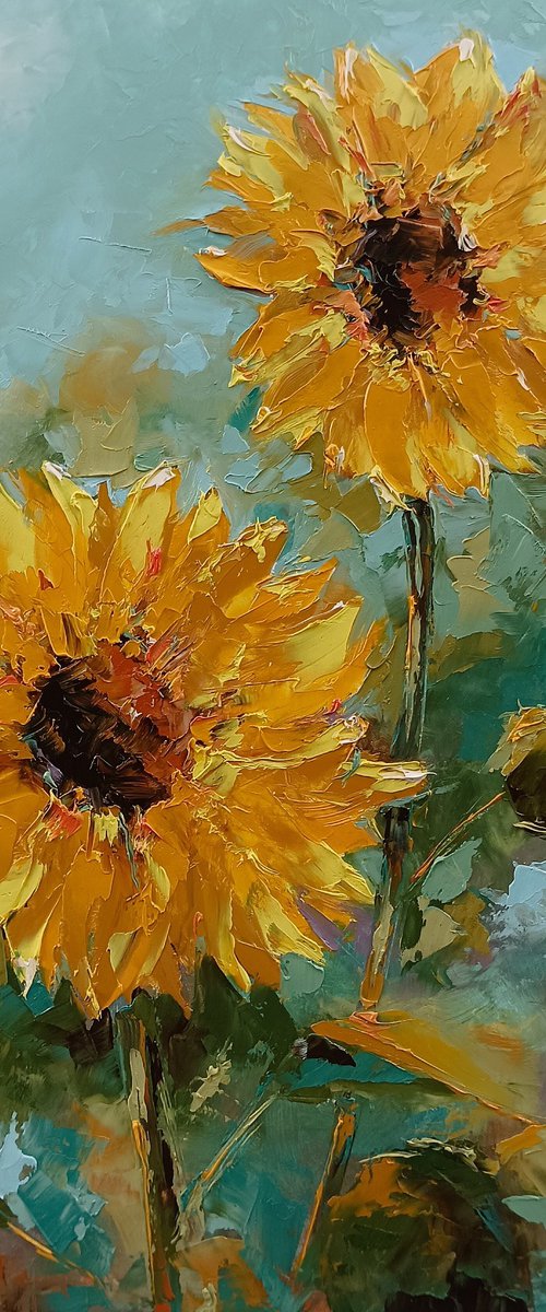Sunflowers in field. Palette knife art by Marinko Šaric