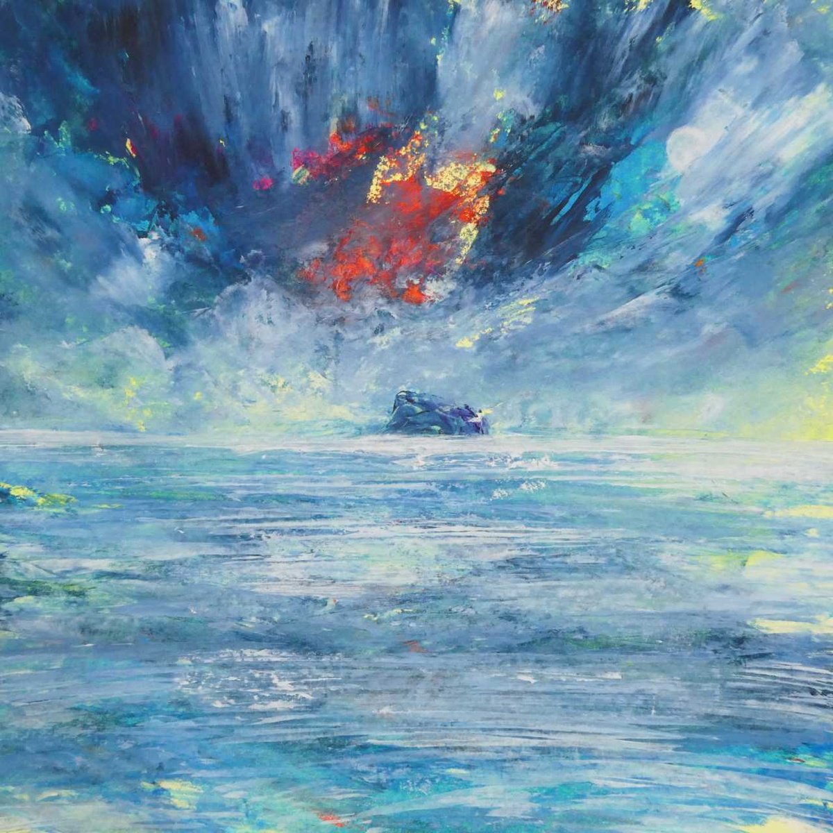 Impressionistic Landscape Acrylic Painting By Oconnart, 17 X 17", Bass Rock, Scotland, Original Artwork